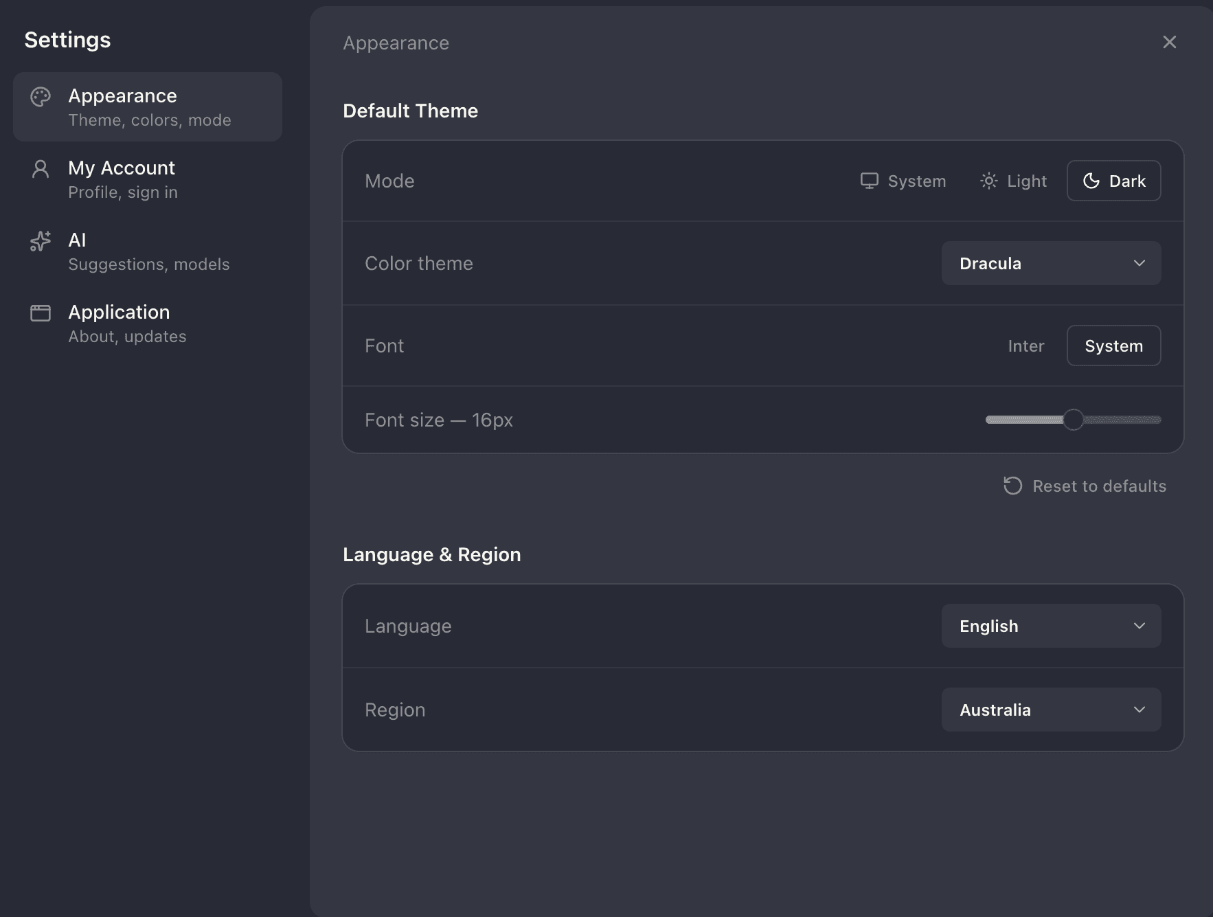 ResumeCraft appearance settings